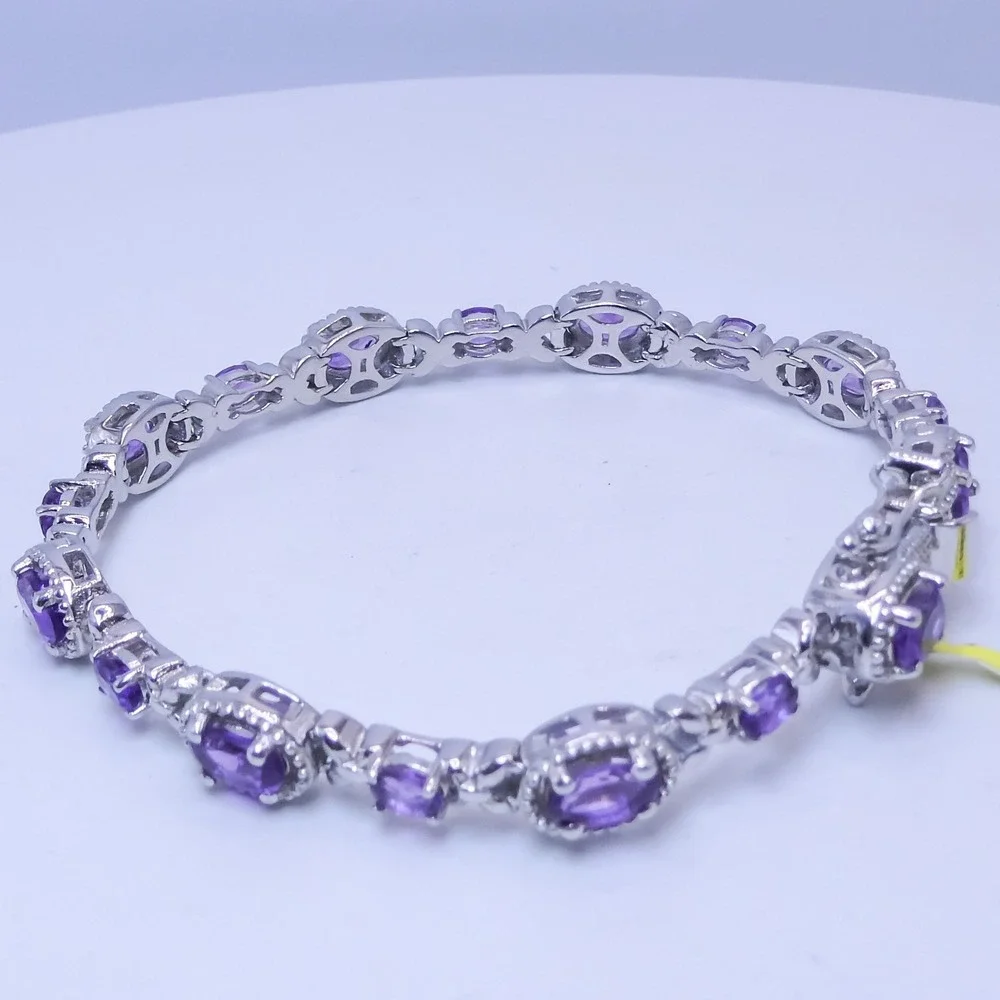 Platinum Over Sterling Silver 925 Purple Amethyst 4.6 ctw Panel 6.5